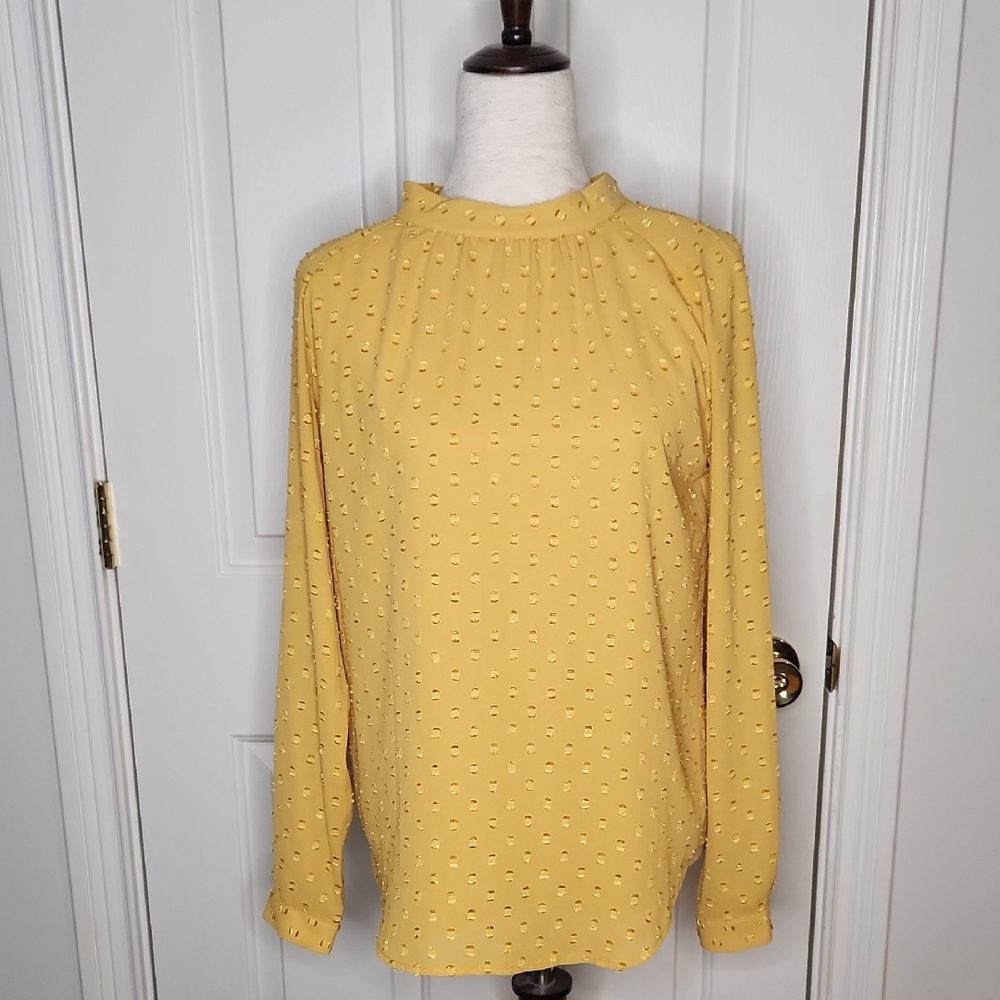 Ann Taylor Mustard Swiss Dot Long Sleeve Top Size XS NWOT